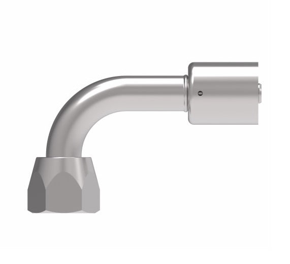 75708E-468 Weatherhead by Danfoss | 757 'E' Series | Female SAE 45° Flare Swivel Tube 90° Elbow Crimp Fitting | -08 Female SAE 45° Flare Swivel x -08 Hose Barb | Steel