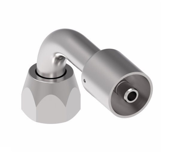 75712E-470 Weatherhead by Danfoss | 757 'E' Series | Female SAE 45° Flare Swivel Tube 90° Elbow Crimp Fitting | -10 Female SAE 45° Flare Swivel x -10 Hose Barb | Steel