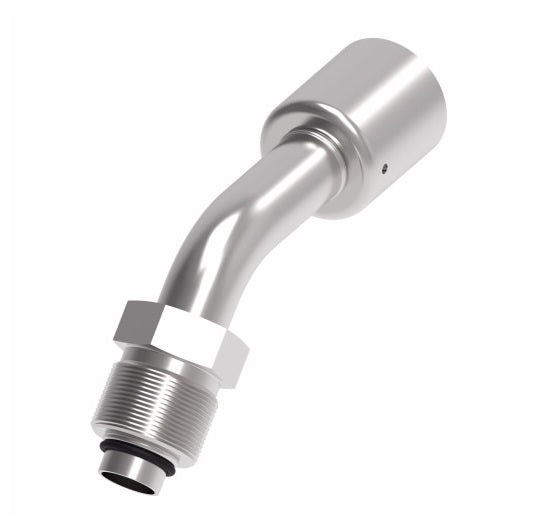 75712E-Z32 Weatherhead by Danfoss | 757 'E' Series | Male Bumped Tube O-Ring Swivel Tube 45° Elbow Crimp Fitting | -12 Male Bumped Tube O-Ring Swivel x -10 Hose Barb | Steel