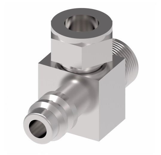 75751 Weatherhead by Danfoss | 757 'E' Series | Tube-O to Male Bumped Tube O-Ring with R134a Low Side Service Port 90° Elbow Adapter | 5/8" Tube Size | Steel