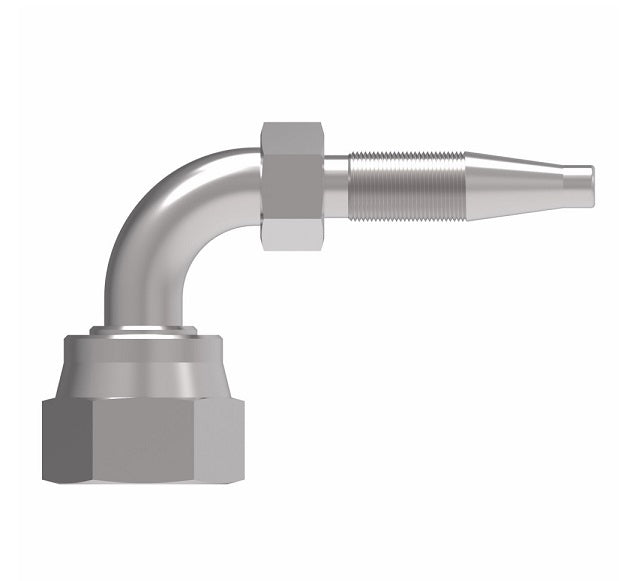 FJ8734-0606S Weatherhead by Danfoss | Female ORS Swivel 90° Elbow Field Attachable Fitting for 1 & 2 Wire Braided Hose | Nipple Assembly | -06 Female O-Ring Face Seal Swivel x -06 Reusable Hose End | Steel