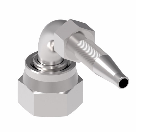 FJ8734-0808S Weatherhead by Danfoss | Female ORS Swivel 90° Elbow Field Attachable Fitting for 1 & 2 Wire Braided Hose | Nipple Assembly | -08 Female O-Ring Face Seal Swivel x -08 Reusable Hose End | Steel