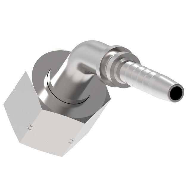 24241-10-10H16ZF Winner by Danfoss | Female ORS Swivel 2-Piece Hose Crimp Fitting | 45° Elbow | 16mm Drop | -10 Female O-Ring Face Seal Swivel x -10 Hose Barb | Steel