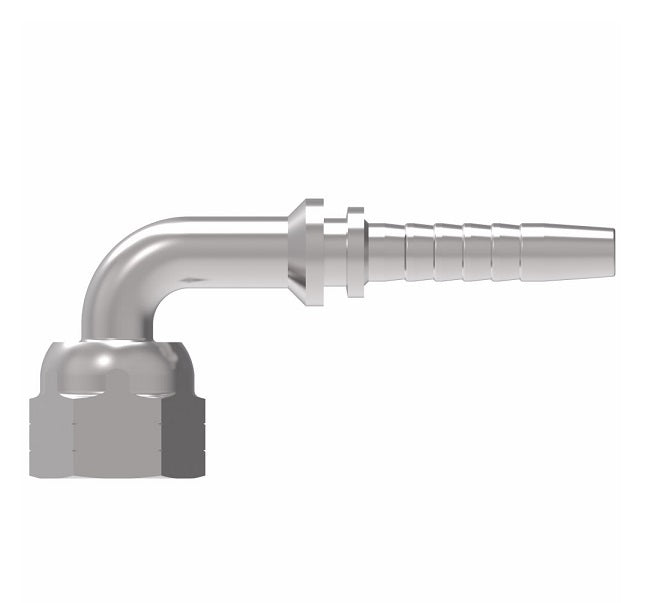 24291-04-04H21ZF Winner by Danfoss | Female ORS Swivel 90° Elbow 2-Piece Hose Crimp Fitting (21mm Drop) | -04 Female O-Ring Face Seal Swivel x -04 Hose Barb | Steel
