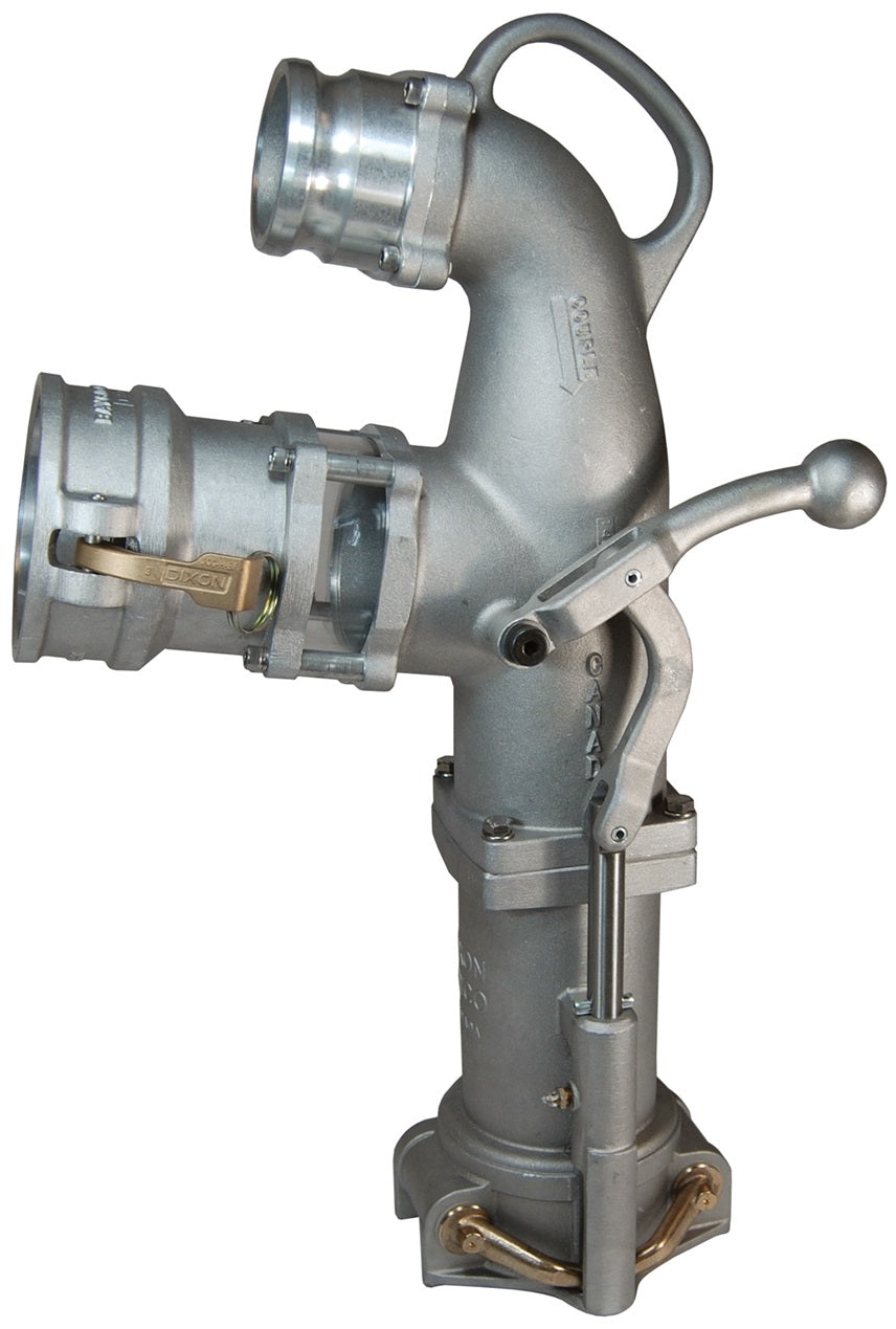 6400XFNPT by Dixon Valve | 6400-Series | Tall Single Point Coaxial Delivery/Vapor Recovery Drop Elbow | Inlet: 4" Coupler Fuel | Outlet: 3" Male NPT Vapor | Aluminum