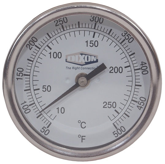 30025104 by Dixon Valve | Bi-Metal Thermometer | Model 30 | Back Connected | 2-1/2" Stem Length | 3" Face | Temperateure Range: 50-500°F