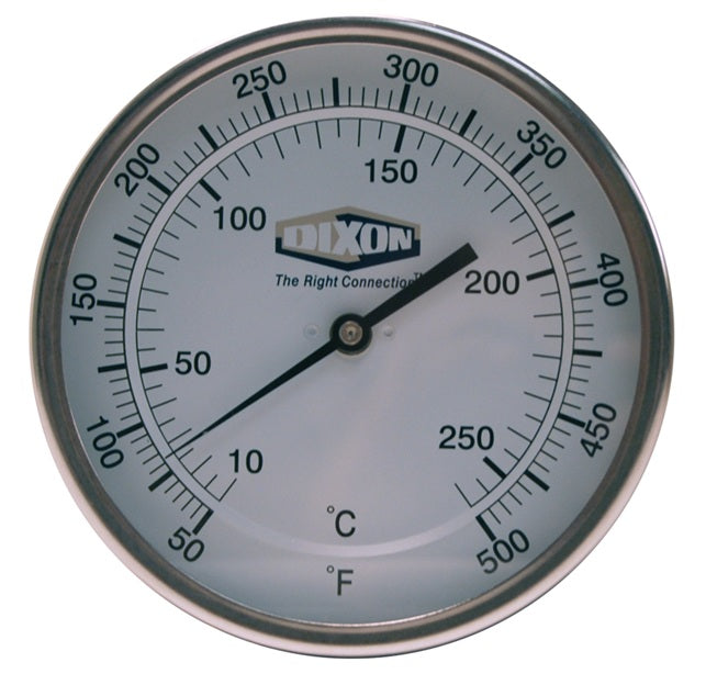 50040064 by Dixon Valve | Bi-Metal Thermometer | Model 50 | Back Connected | 4" Stem Length | 5" Face | Temperateure Range: 0-250°F