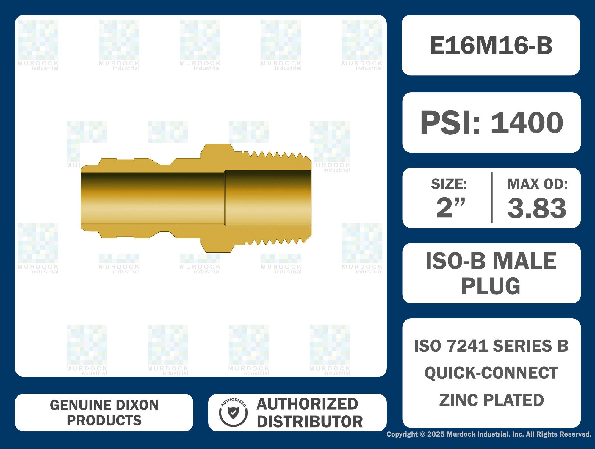 E16M16-B by Dixon Valve | Hydraulic Quick Disconnect Coupling | E-Series | 2" Male NPTF x 2" Straight-Through Interchange | Plug | Brass