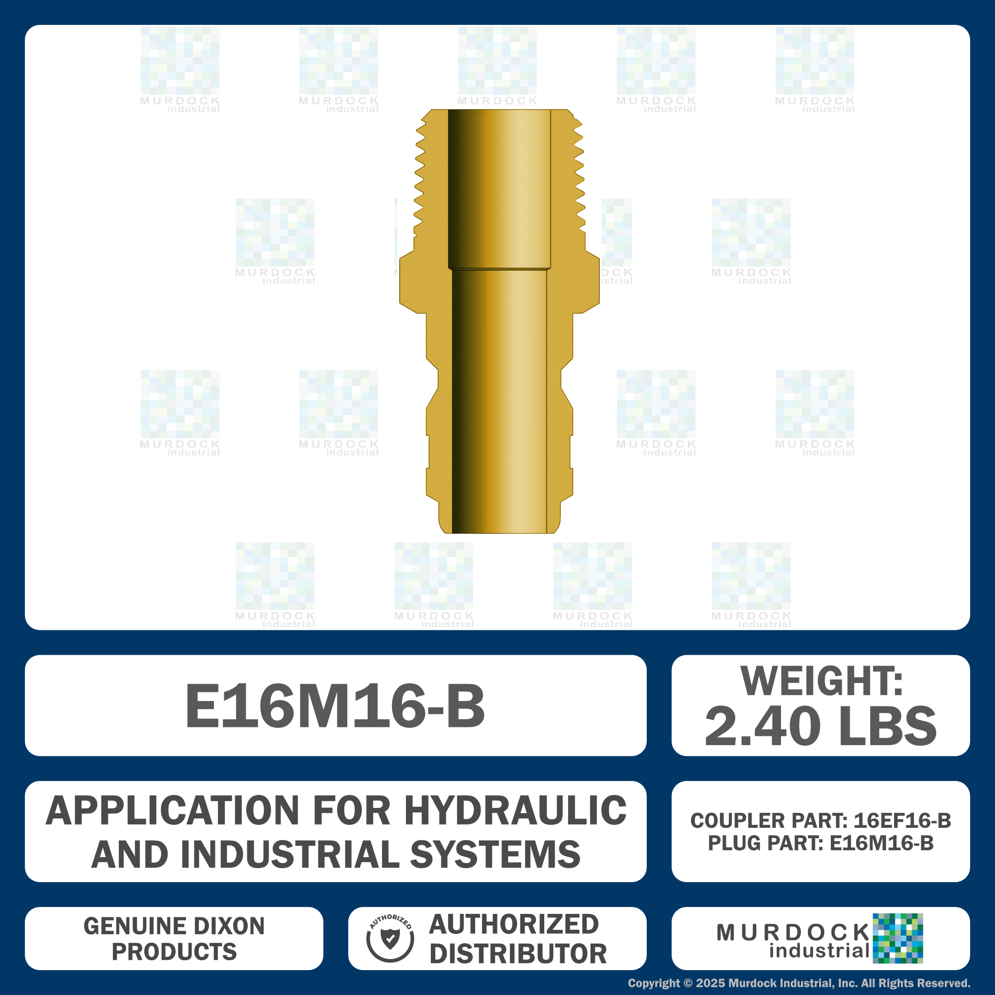 E16M16-B by Dixon Valve | Hydraulic Quick Disconnect Coupling | E-Series | 2" Male NPTF x 2" Straight-Through Interchange | Plug | Brass