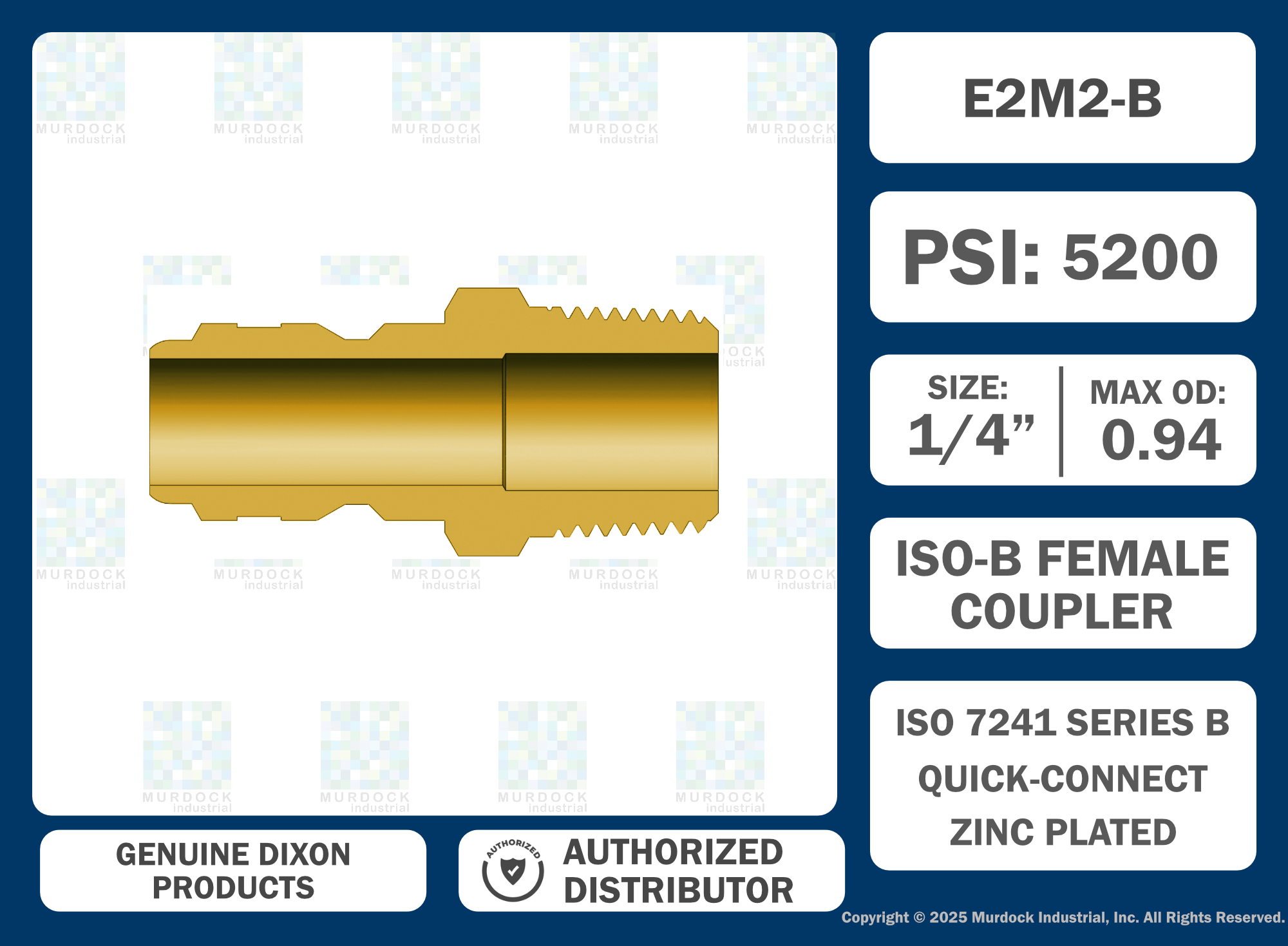 E2M2-B by Dixon Valve | Hydraulic Quick Disconnect Coupling | E-Series | 1/4" Male NPTF x 1/4" Straight-Through Interchange | Plug | Brass