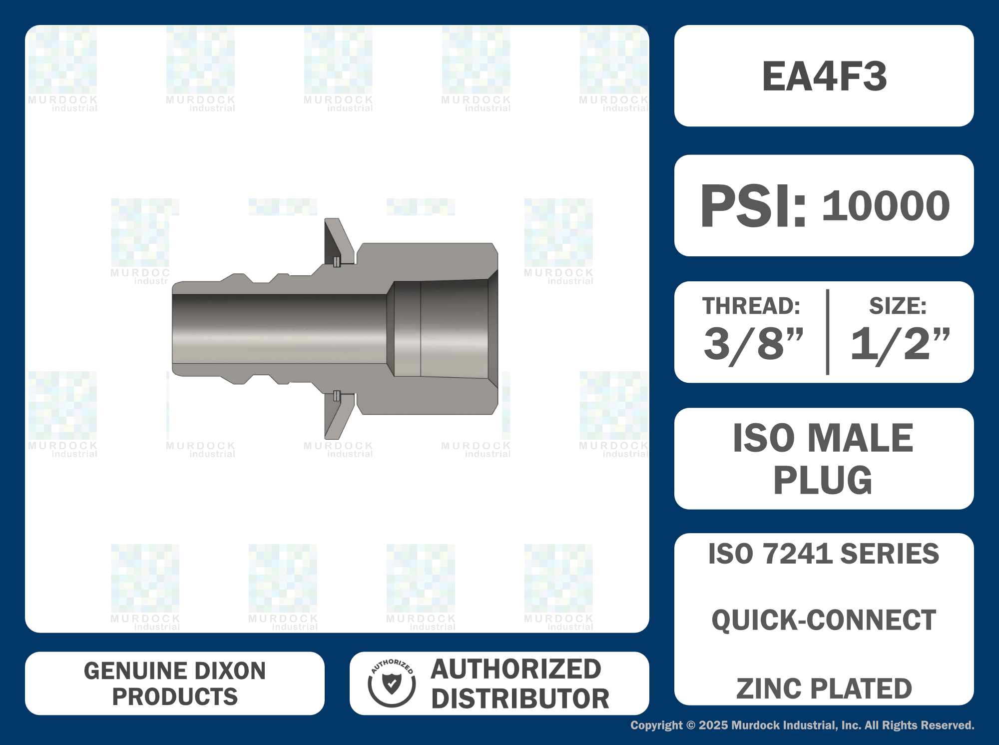 EA4F3 by Dixon Valve | Hydraulic Quick Disconnect Coupling | EA-Series | 3/8" Female NPTF x 1/2" Water-Blast Interchange | Plug | Steel