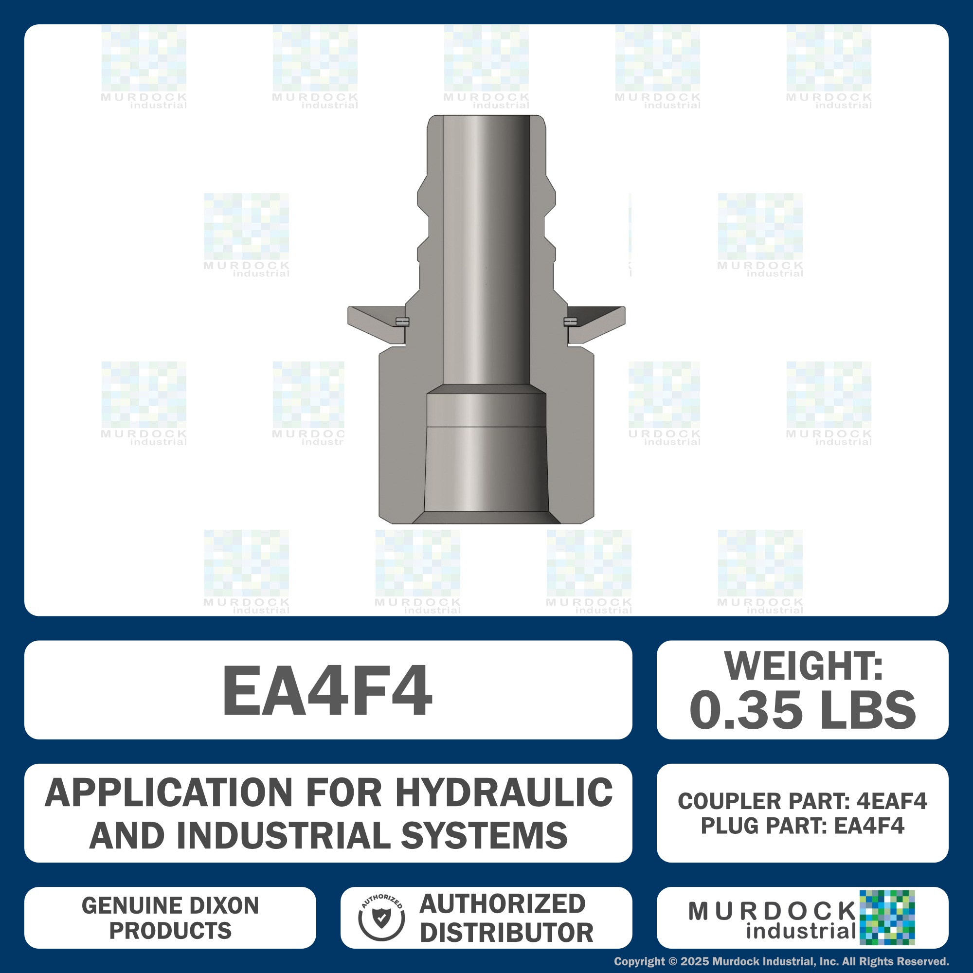 EA4F4 by Dixon Valve | Hydraulic Quick Disconnect Coupling | EA-Series | 1/2" Female NPTF x 1/2" Water-Blast Interchange | Plug | Steel