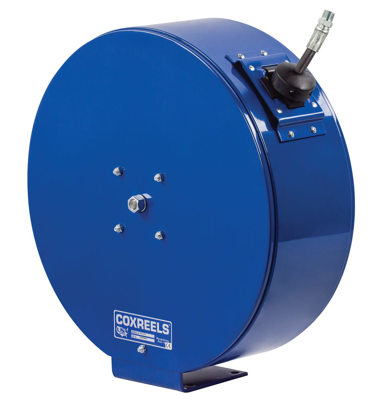 ENM-N-435 by Coxreels | EN Series | 2,500 PSI Enclosed Spring Driven Hose Reel for Air, Water & Oil | 1/2" Hose ID, 1/2" FNPT Inlet x 1/2" MNPT Hose End | Steel | 35ft Rubber Hose Included