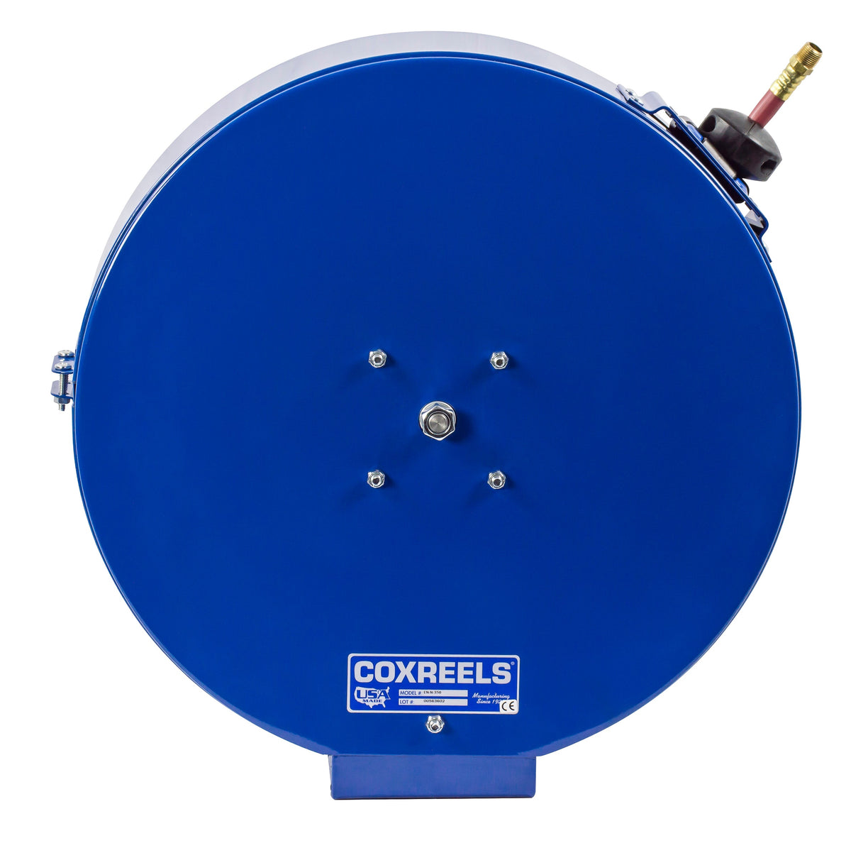 EN-N-425 by Coxreels | EN Series | 300 PSI Enclosed Spring Driven Hose Reel for Air & Water | 1/2" Hose ID, 1/2" FNPT Inlet x 1/2" MNPT Hose End | Steel | 25ft PVC Hose Included