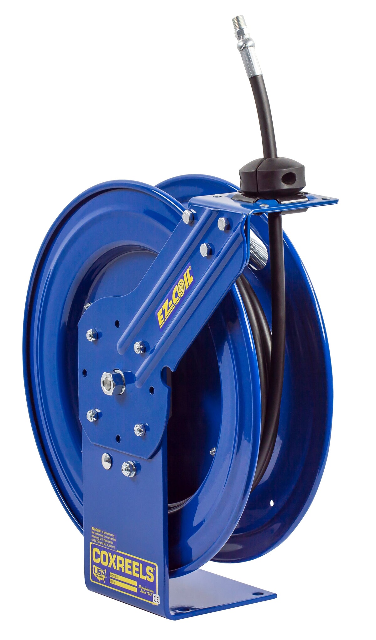 EZ-P-HP-125 by Coxreels | EZ-P Series | 5,000 PSI EZ-Coil Safety Spring Driven Hose Reel for Grease & Hydraulic Oil | 1/4" Hose ID, 1/4" FNPT Inlet x 1/4" MNPT Hose End | Steel | 25ft Rubber Hose Included