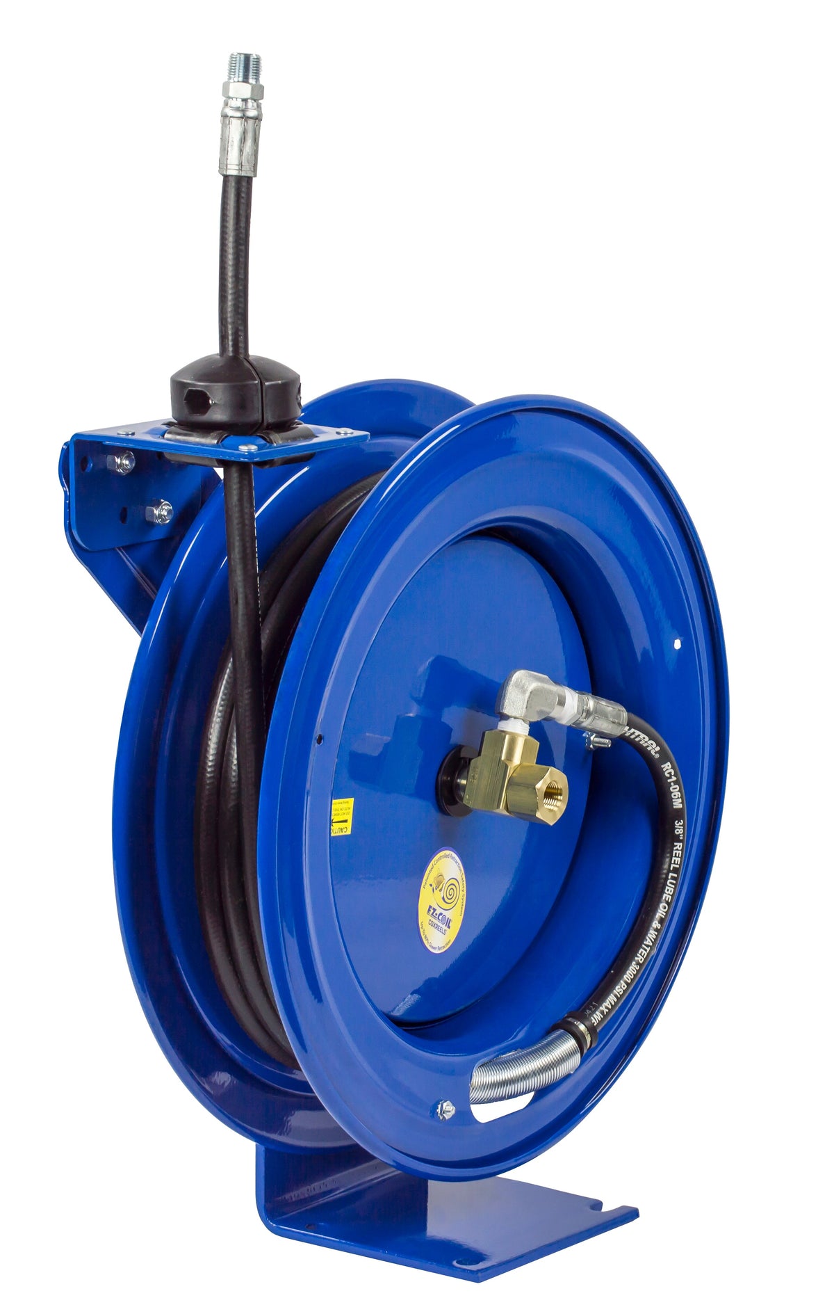 EZ-P-MP-425 by Coxreels | EZ-P Series | 2,500 PSI EZ-Coil Safety Spring Driven Hose Reel for Air, Water & Oil | 1/2" Hose ID, 1/2" FNPT Inlet x 1/2" MNPT Hose End | Steel | 25ft Rubber Hose Included