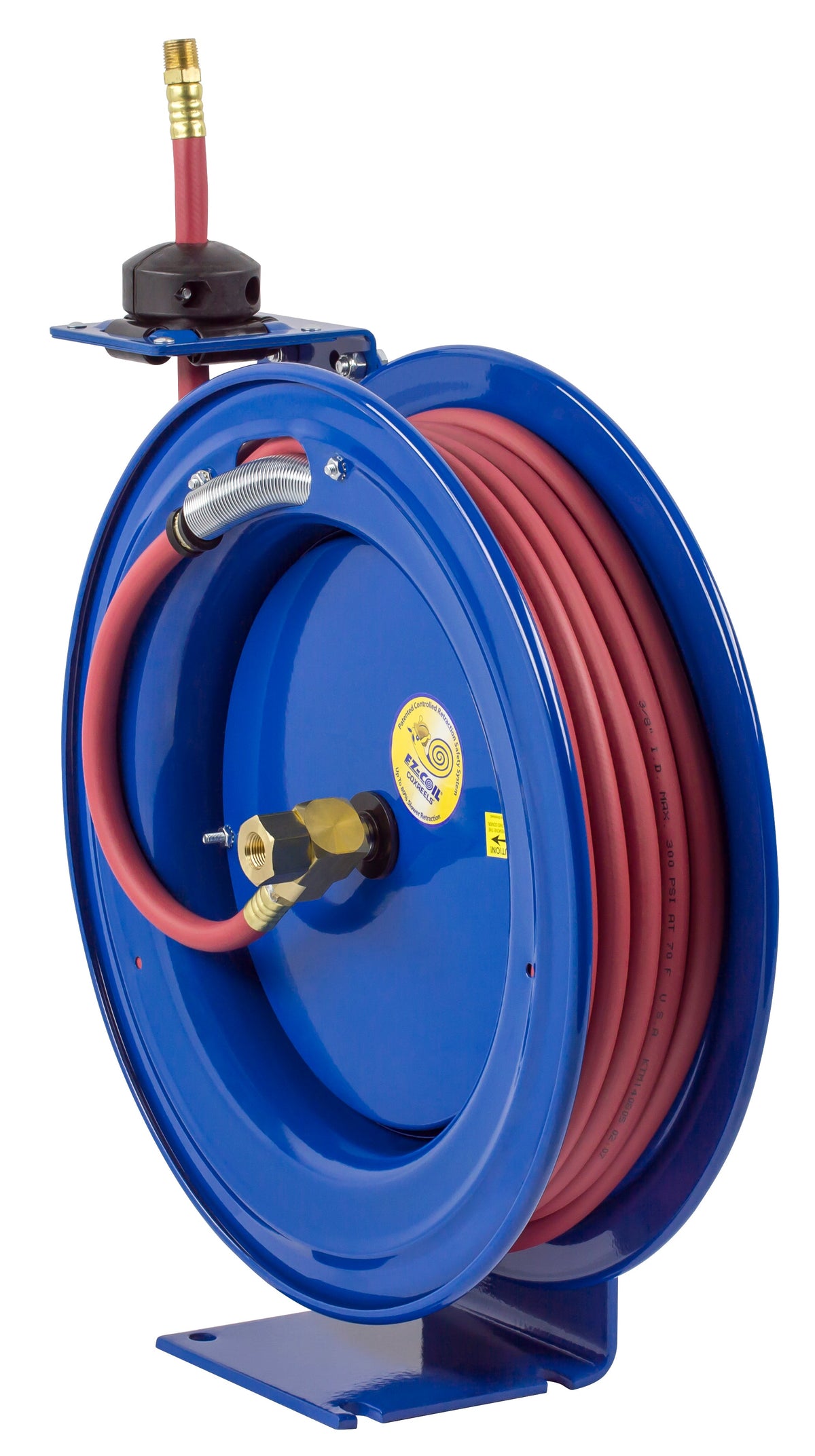 EZ-P-LP-335 by Coxreels | EZ-P Series | 300 PSI EZ-Coil Safety Spring Driven Hose Reel for Air & Water | 3/8" Hose ID, 3/8" FNPT Inlet x 3/8" MNPT Hose End | Steel | 30ft PVC Hose Included