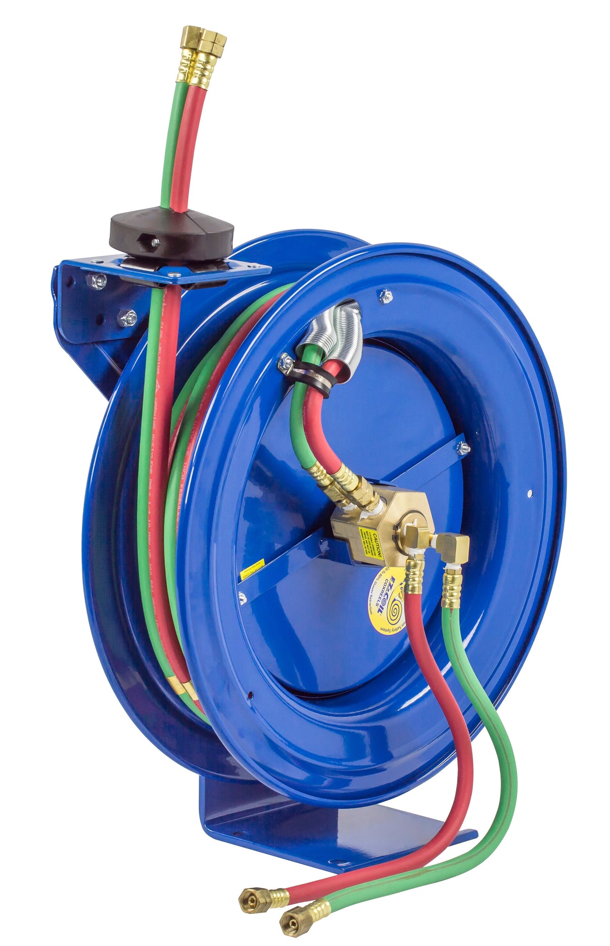 EZ-P-WT-125 by Coxreels | EZ-P-W Series | 200 PSI Dual Hose EZ-Coil Safety Spring Driven Hose Reel for Oxy-Fuel Welding (T-Grade) | 1/4" Hose ID, 1/4" FNPT Inlet x 1/4" MNPT Hose End | Steel | 25ft Neoprene Hose Included