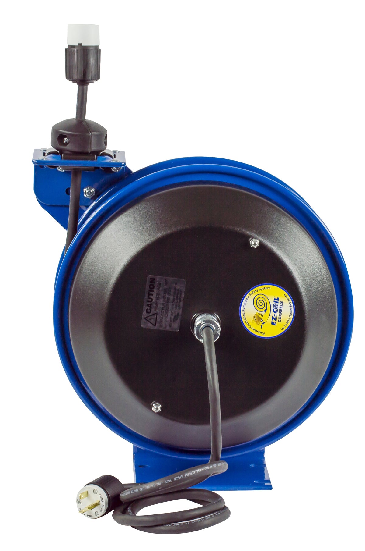 EZ-PC13-5012-A by Coxreels | EZ-PC Series | EZ-Coil Safety Spring Driven Power Cord Reel with Single Industrial Receptacle | 12/3 SJO Cord, 13A, 115V | Steel | 50ft Cord Included