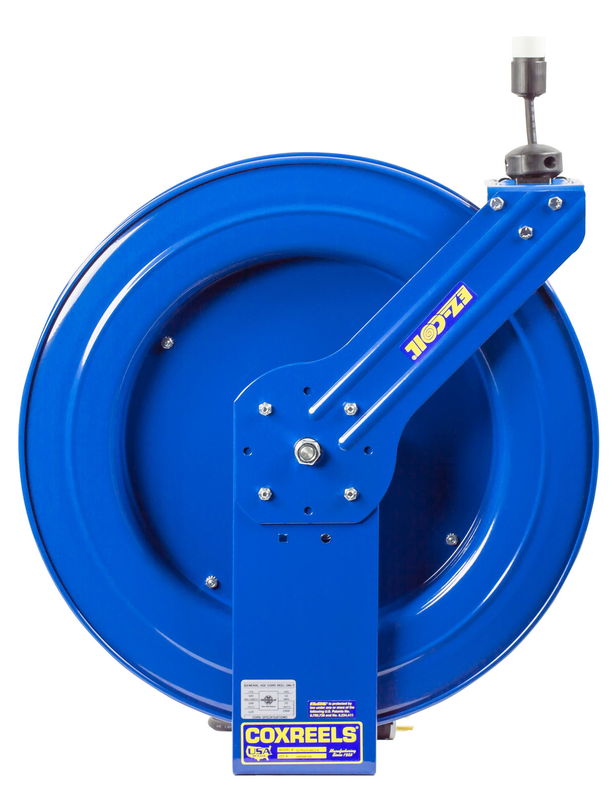 EZ-PC24-0016-A by Coxreels | EZ-PC Series | EZ-Coil Safety Spring Driven Power Cord Reel with Single Industrial Receptacle | 16/3 SJO Cord, 13A, 115V | Steel | 100ft Cord Included