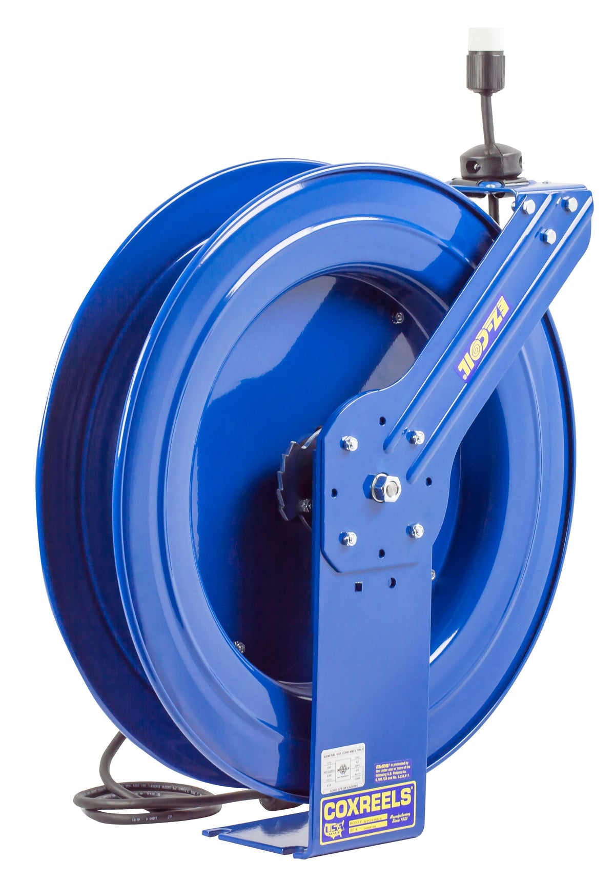 EZ-PC24-0016-A by Coxreels | EZ-PC Series | EZ-Coil Safety Spring Driven Power Cord Reel with Single Industrial Receptacle | 16/3 SJO Cord, 13A, 115V | Steel | 100ft Cord Included