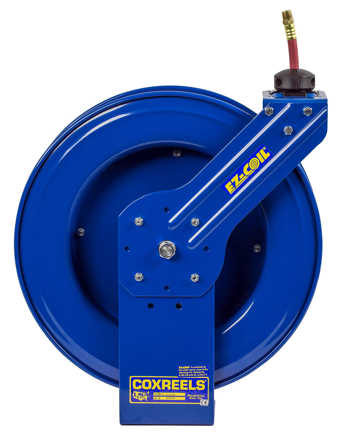 EZ-SH-375 by Coxreels | EZ-SH Series | 300 PSI EZ-Coil Safety Spring Driven Hose Reel for Air & Water | 3/8" Hose ID, 3/8" FNPT Inlet x 3/8" MNPT Hose End | Steel | 100ft PVC Hose Included