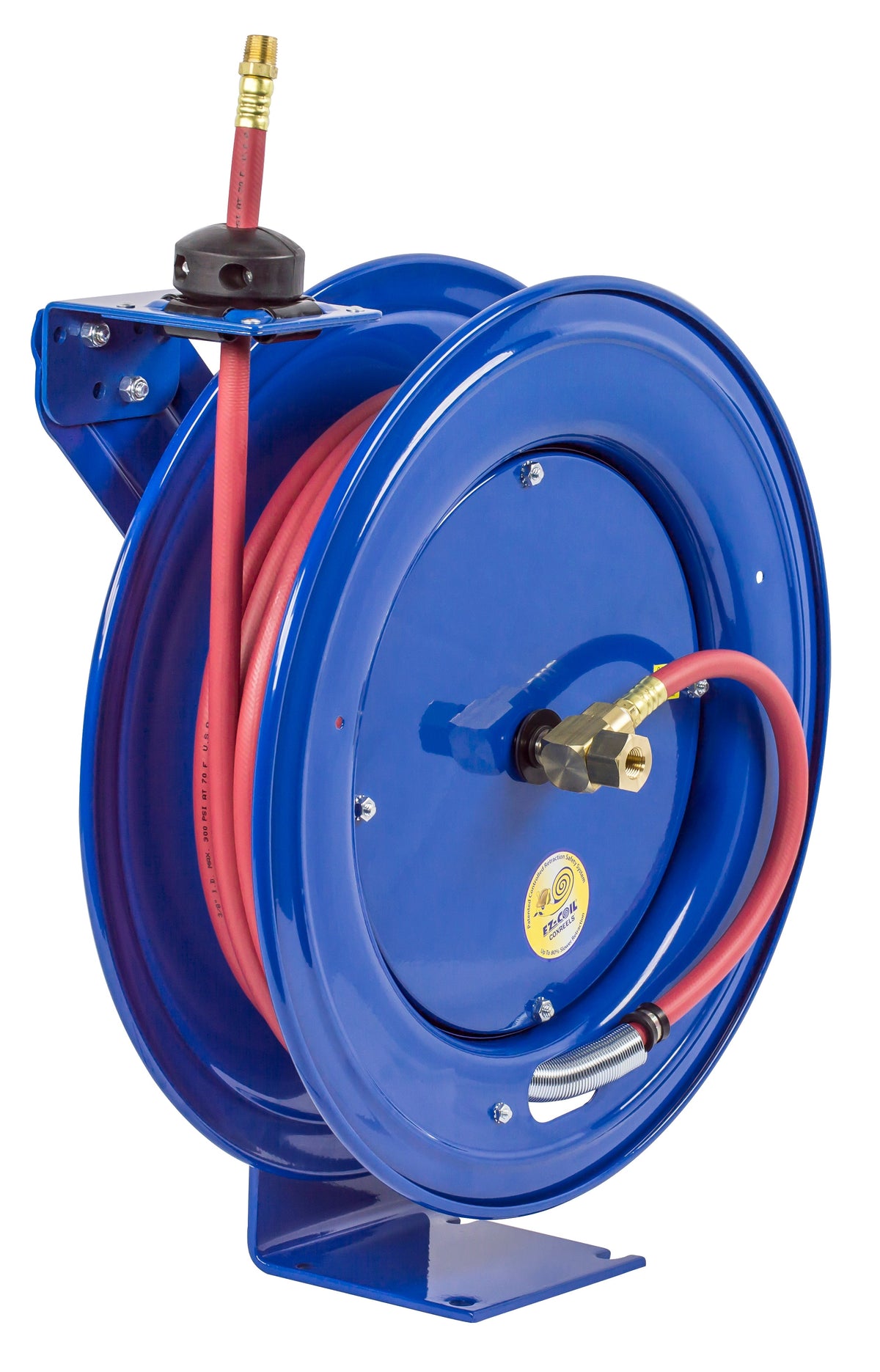 EZ-SH-375 by Coxreels | EZ-SH Series | 300 PSI EZ-Coil Safety Spring Driven Hose Reel for Air & Water | 3/8" Hose ID, 3/8" FNPT Inlet x 3/8" MNPT Hose End | Steel | 100ft PVC Hose Included