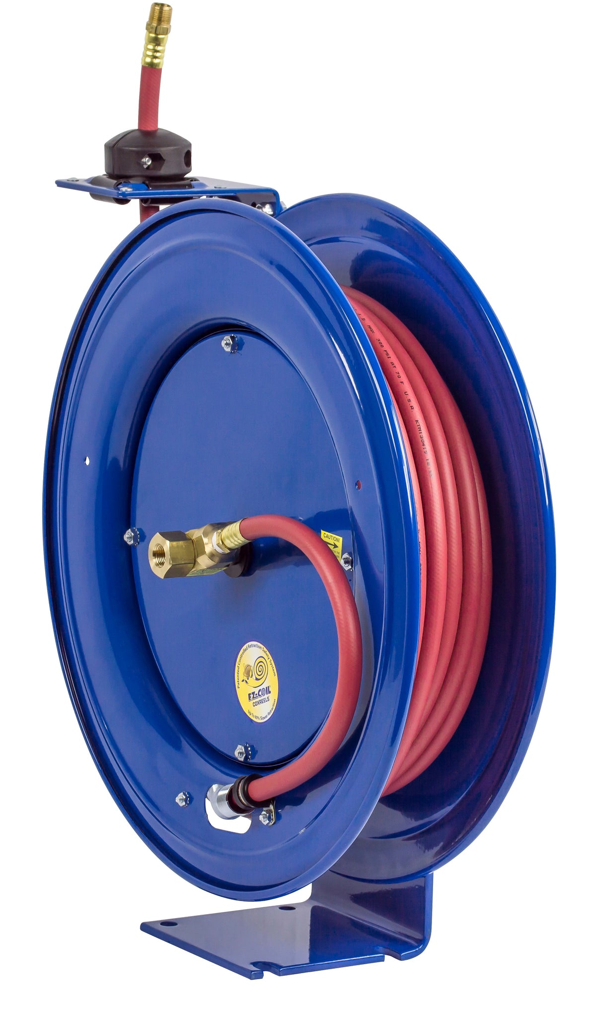 EZ-SH-375 by Coxreels | EZ-SH Series | 300 PSI EZ-Coil Safety Spring Driven Hose Reel for Air & Water | 3/8" Hose ID, 3/8" FNPT Inlet x 3/8" MNPT Hose End | Steel | 100ft PVC Hose Included