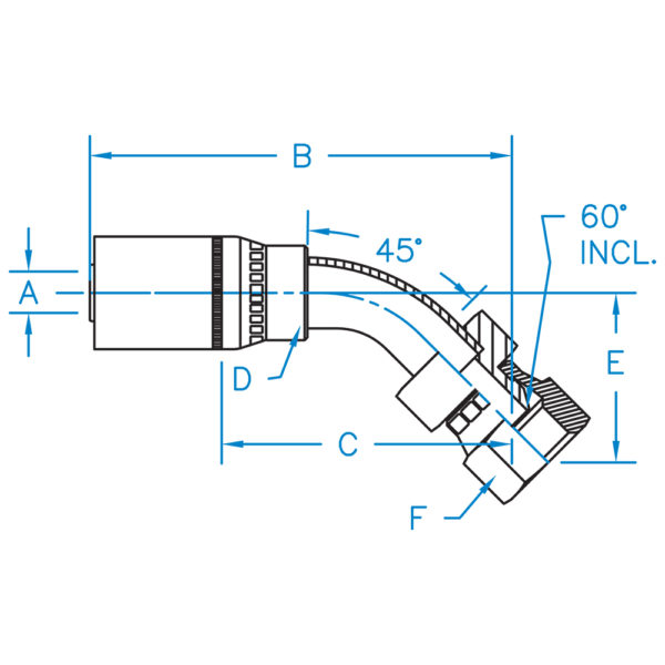 F-BSPX45-04-06 by Kurt Hydraulics | Jump Size | Female BSPP 60° Cone | 45° Elbow | Swivel | for 1/4" Hose ID