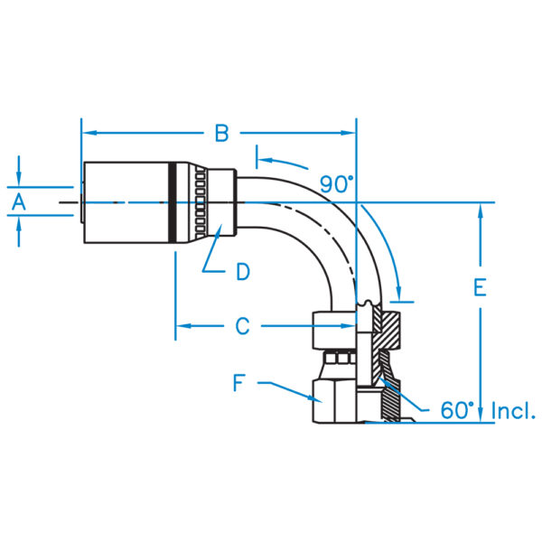 F-BSPX90-06-08 by Kurt Hydraulics | Female BSPP 60° Cone | 90° Elbow | Swivel | for 3/8" Hose ID