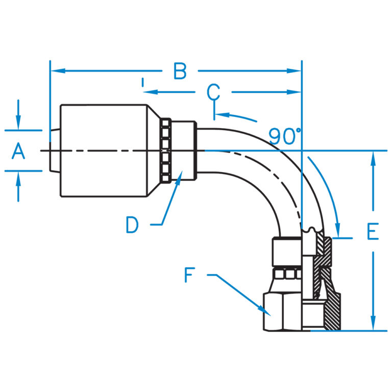 F-DH9010-20-30-W by Kurt Hydraulics | Female DIN Heavy Universal Seat | 90 Degree Tube | Swivel With O-Ring | for 5/8" Hose ID