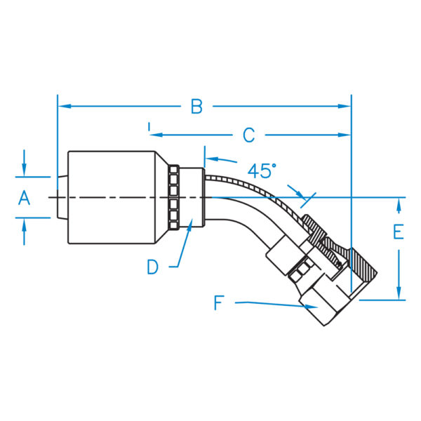 F-DL4504-0612-K2 by Kurt Hydraulic | K2 Series | 1/4" Hose Barb x M12X1.5 Female Din Light 24° Seat Swivel w/ O-Ring | 45° Elbow | Carbon Steel