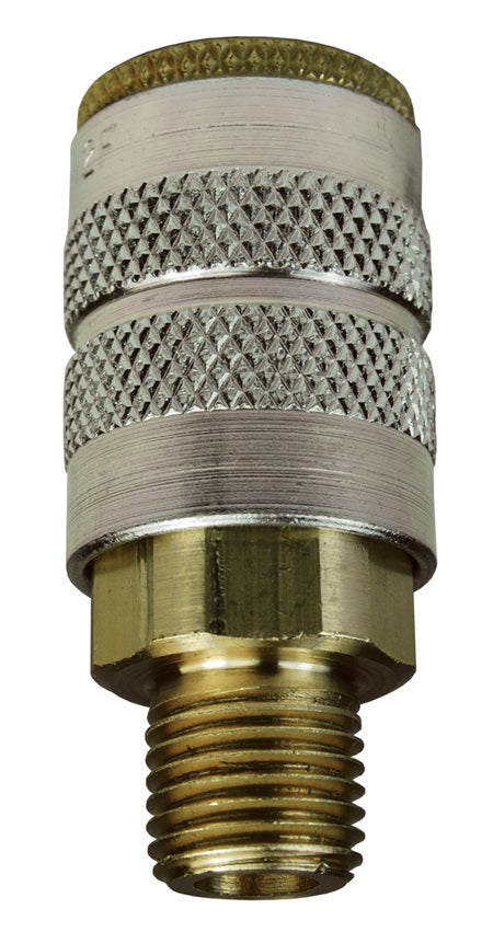 2FM3-B by Dixon Valve | Pneumatic Quick Disconnect Coupling | F-Series | 3/8" Male NPTF x 1/4" Manual Industrial Interchange | Socket | Nitrile Seal | Brass
