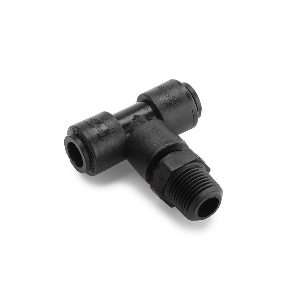 FB4MTS4-HBLK by Parker | TrueSeal™ Threaded Fittings | 1/4" Swivel Tube OD x 1/4" Male NPTF Thread | 2.05" Length | Tee | Black | Kynar®