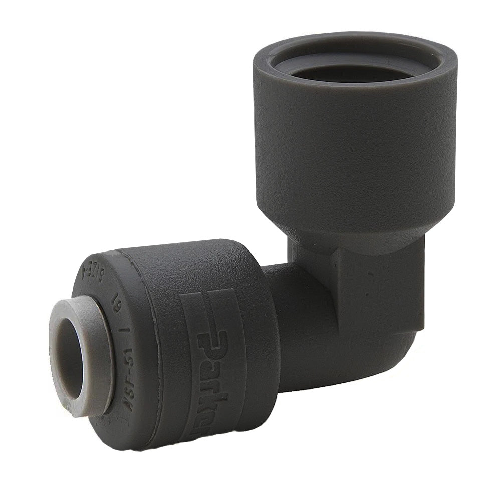 FB6FE4-HBLK by Parker | TrueSeal™ Threaded Fittings | 3/8" Push-to-Connect x 1/4" Female NPT Thread | 90° Elbow | Black | Kynar®