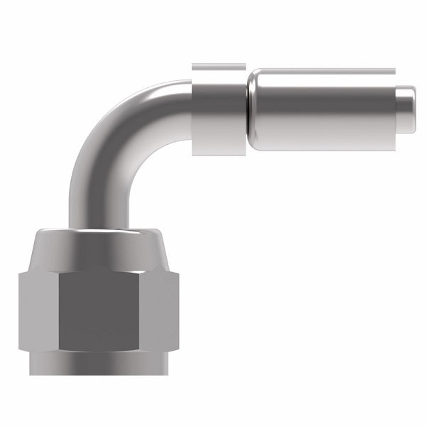 FC7217-0606S Aeroquip by Danfoss | Female SAE 45° Swivel 90° Elbow PTFE Crimp Fitting | FC Series | Complete Fitting | -06 Female SAE 45° Swivel x -06 Hose Barb | Steel
