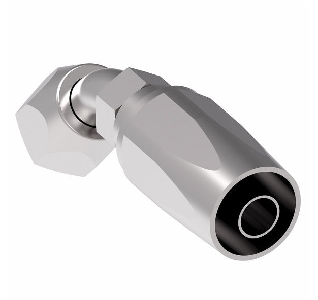 FC7990-0606S Aeroquip by Danfoss | 1 Wire TTC Female 37° JIC Swivel 45° Elbow 100R1 Style Reusable Hose Fitting for Braided Hydraulic Hose | FC Series | -06 Female 37° JIC Swivel x -06 Reusable Hose End | Steel