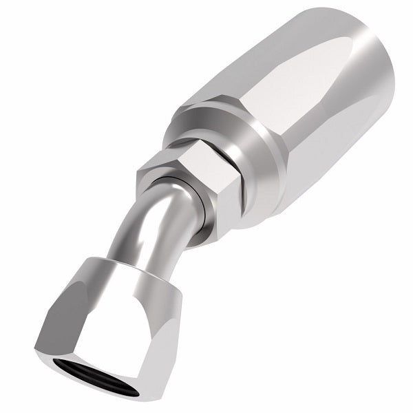 FC7990-0606S Aeroquip by Danfoss | 1 Wire TTC Female 37° JIC Swivel 45° Elbow 100R1 Style Reusable Hose Fitting for Braided Hydraulic Hose | FC Series | -06 Female 37° JIC Swivel x -06 Reusable Hose End | Steel