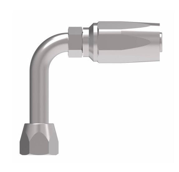FC7991-0606S Aeroquip by Danfoss | 1 Wire TTC Female 37° JIC Swivel Long Drop 90° Elbow 100R1 Style Reusable Hose Fitting for Braided Hydraulic Hose | FC Series | -06 Female 37° JIC Swivel x -06 Reusable Hose End | Steel