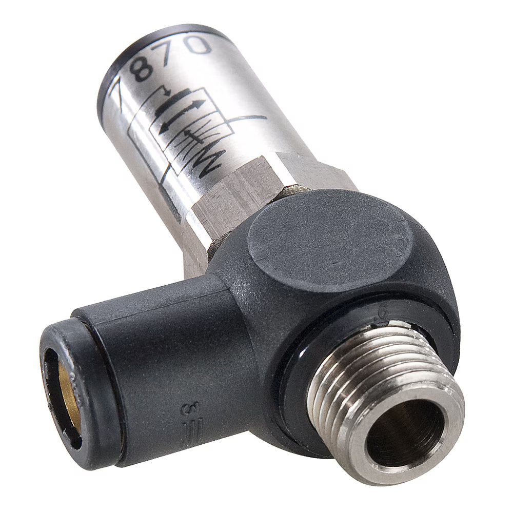 FC908-10M-4G by Parker | Slow Start Fittings | 10 mm Push-to-Connect x 1/4" Male BSPP Thread | 22 mm Hex | 90° Elbow | Nickel-Plated Brass