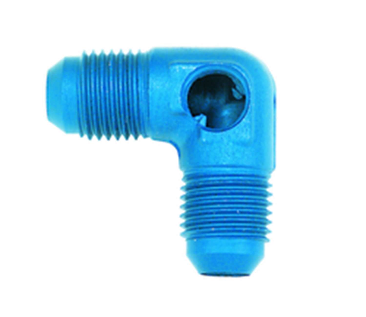FBM2273 (FCM2273) Eaton Aeroquip® -08 Male AN x -08 Male AN with 1/8" NPT Pressure Gauge Port - 90° Elbow Adapter - Blue Anodized Aluminum