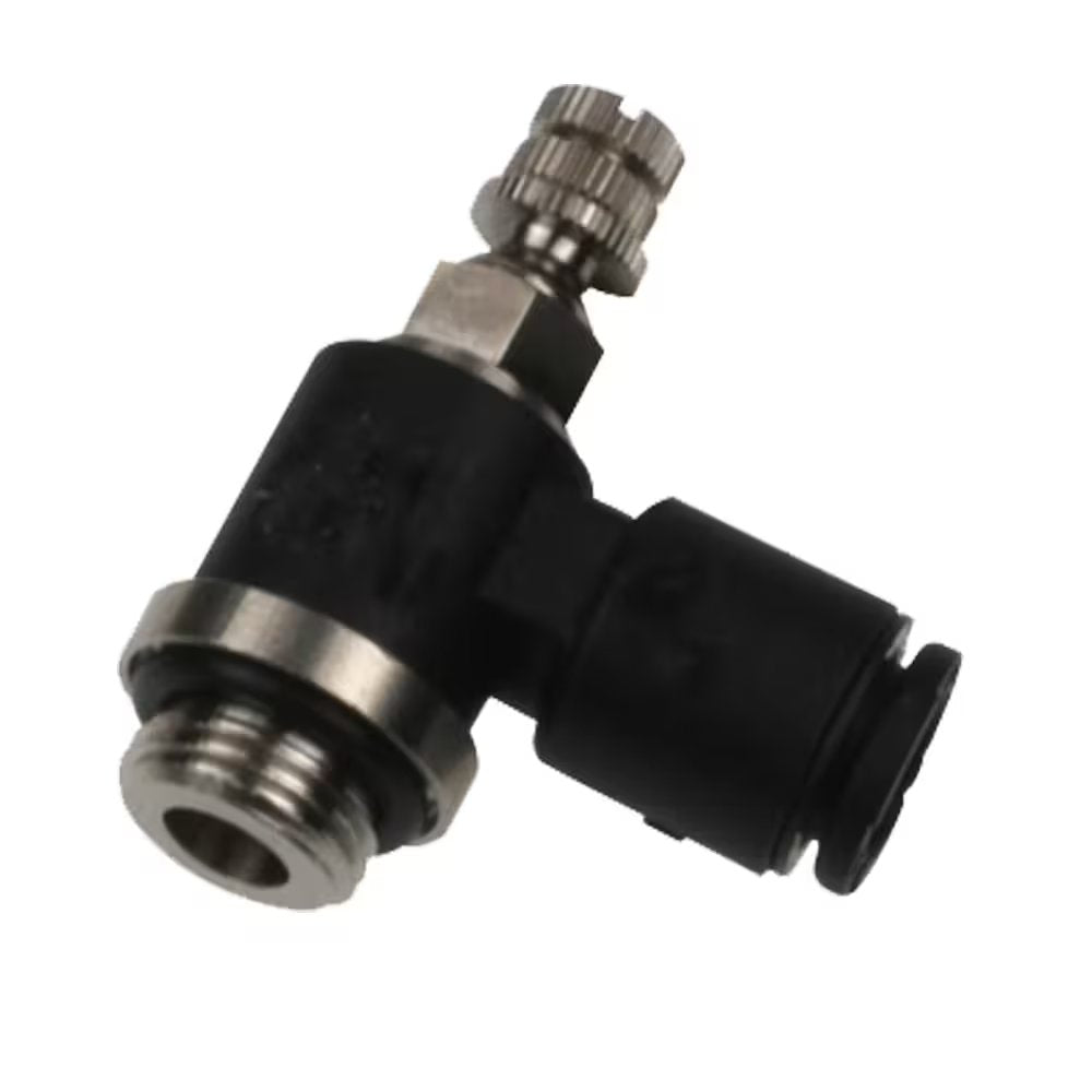 FCMB731-6M-M5 by Parker | Miniature Flow Controls | 6mm Push-to-Connect x M5X0.8 Male M5 Thread | 6mm Hex | 90° Elbow | Glass-Reinforced Nylon | Pack of 10