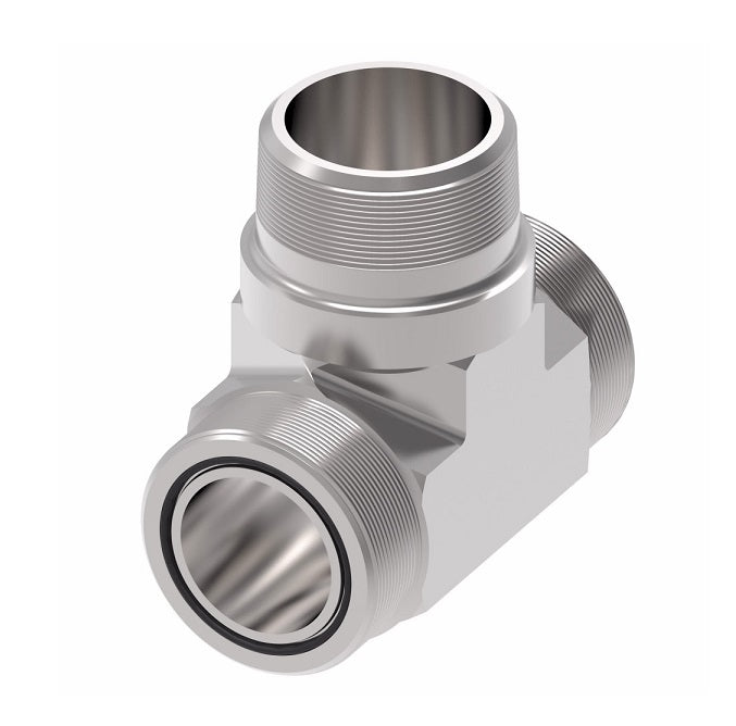 FF2001T0806S Aeroquip by Danfoss | ORS/ORS/Male NPTF Branch Tee Adapter | -08 Male O-Ring Face Seal x -08 Male O-Ring Face Seal x -06 Male NPTF | Steel