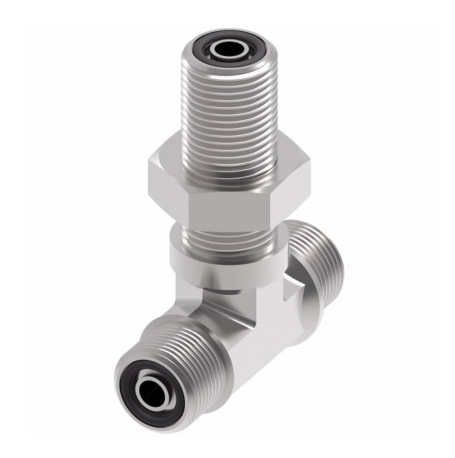 FF2033T1212S Aeroquip by Danfoss | ORS Male/ORS Male/ORS Male Bulkhead Branch Tee Adapter | -12 Male O-Ring Face Seal x -12 Male O-Ring Face Seal x -12 Male O-Ring Face Seal | Steel