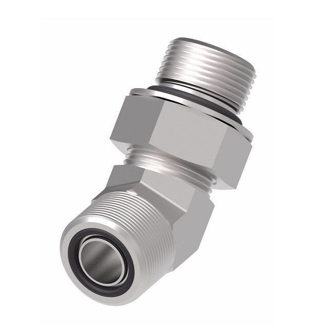 FF2068T0408S Aeroquip by Danfoss | ORS/SAE O-Ring Boss (adj.) 45° Elbow Adapter | -04 Male O-Ring Face Seal x -08 Male SAE O-Ring Boss | Steel
