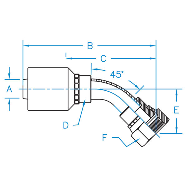 FFX45-06-08-K2 by Kurt Hydraulics | K2 Style Hydraulic Fitting | 3/8" Hose Barb x 1/2" Female O-Ring Face Seal Swivel | 45° Elbow | Carbon Steel