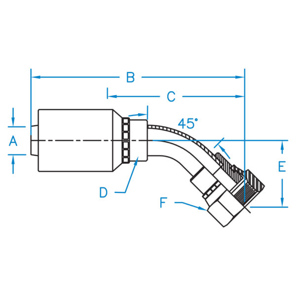 FFX45-16-16-WHP by Kurt Hydraulics | Ultra High Pressure Non Skive | Female O-Ring Face Seal | 45° Elbow | Swivel | for 1" Hose ID