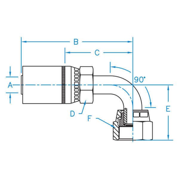 FFX90M-10-10 by Kurt Hydraulics | Female O-Ring Face Seal | 90° Medium Drop Elbow | Swivel | for 5/8" Hose ID