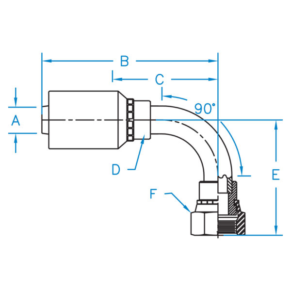 FFX90-24-24-JJ by Kurt Hydraulics | Ultra High Pressure Skive Style | Female O-Ring Face Seal | 90° Elbow | Swivel | for 1-1/2" Hose ID