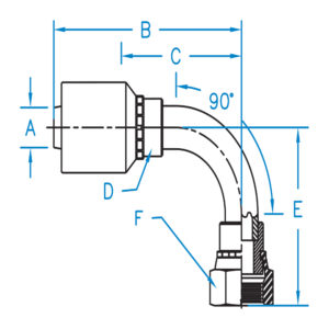 FFX90-06-08-W by Kurt Hydraulics | Jump Size | Female O-Ring Face Seal | 90 Degree Bent Tube | Swivel | for 3/8" Hose ID